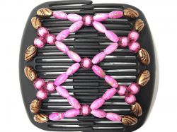 African Butterfly hair clip on black comb | With Pretty Pink and Copper Beads