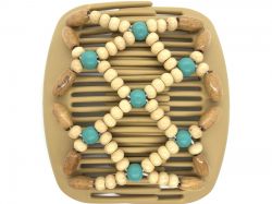 African Butterfly hair clip on blonde comb with turquoise and cream beads