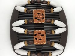 African Butterfly hair clip with brown and white beads - great for any outfit!
