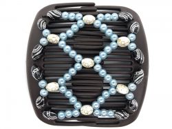 African Butterfly Hair Clip on Brown Interlocking Combs | Pretty Black and Pale blue beads