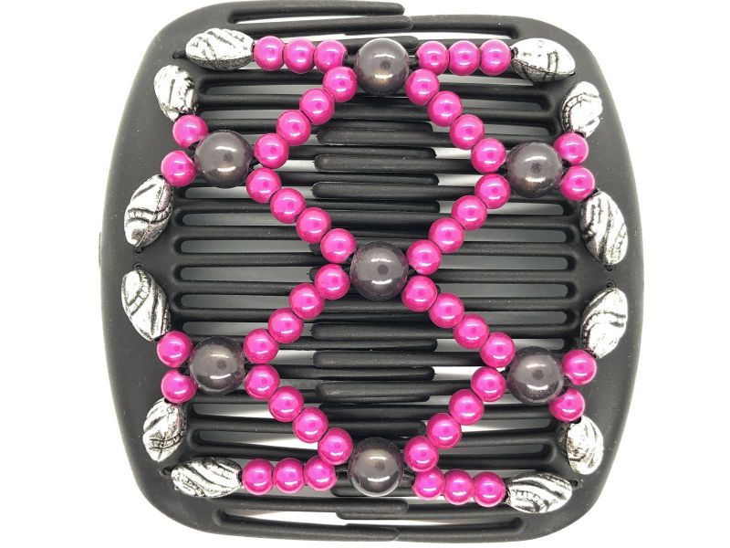 African Butterfly hair clip on brown comb with pink and silver beads