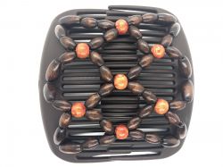 African Butterfly hair clip on brown combs | Brown and Orange Wooden Beads