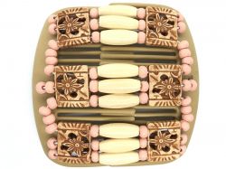African Butterfly hair clip on blonde comb with wooden beads