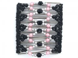 Pretty Black, Pink and Silver Large Butterfly Hair Clip 11 Prong - Great for lovely long thick hair