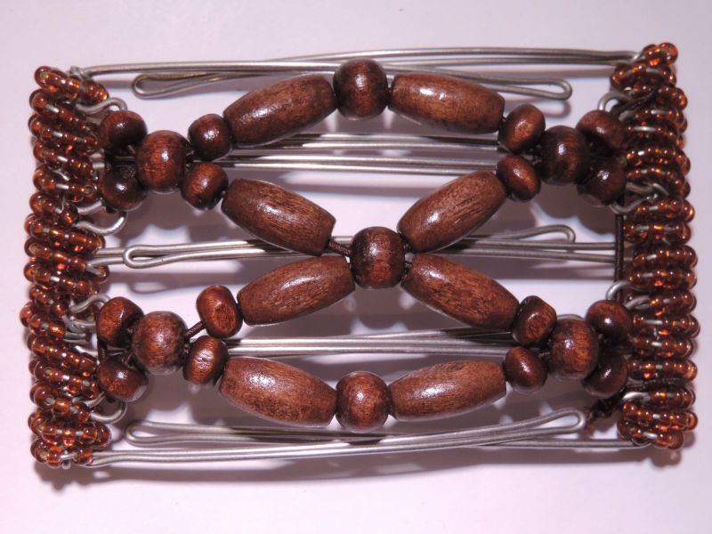Brown beads One Clip small - 5 prongs,     approx 4 cm