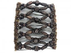 Brown wooden beads Butterfly Hair Clip Large - 11 interlocking prongs to hold hair all day long!